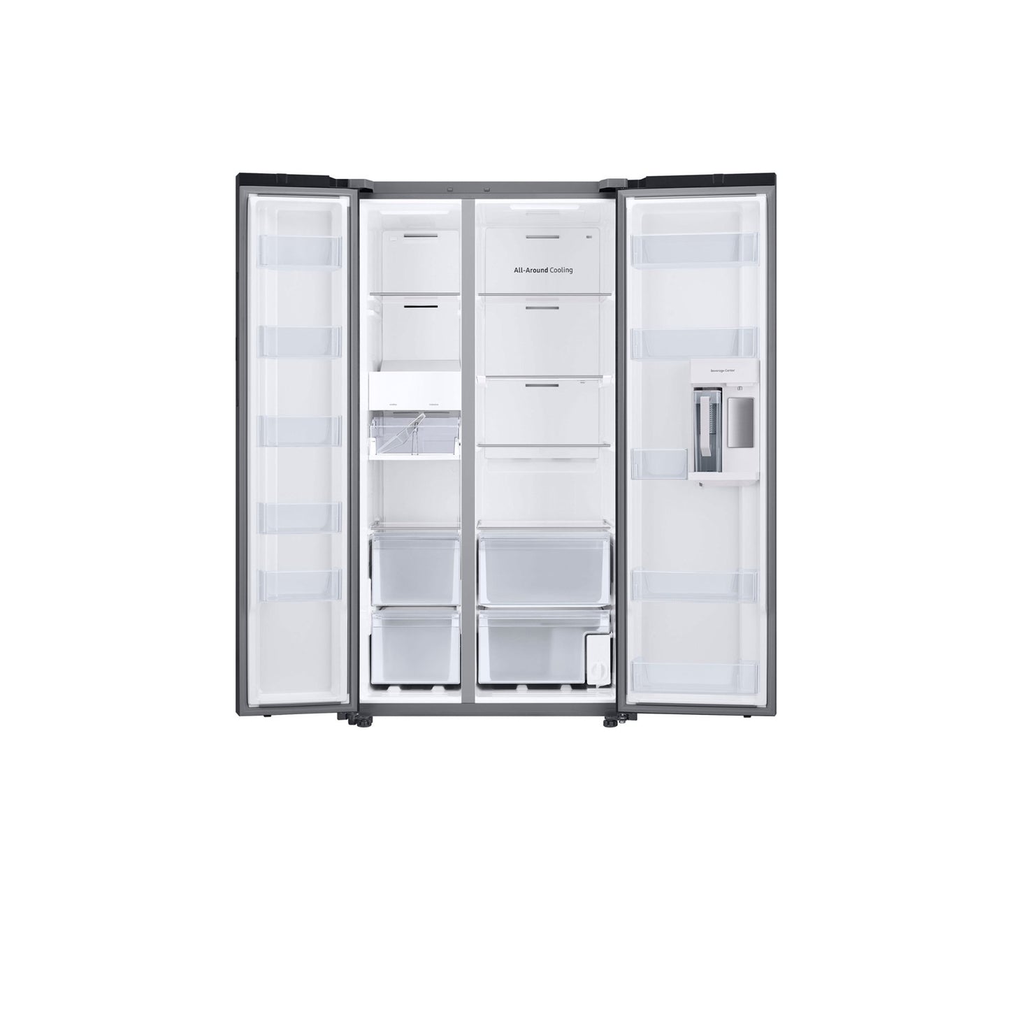 Bespoke Side-by-Side 28 cu. ft. Refrigerator with Beverage Center™ in White Glass.