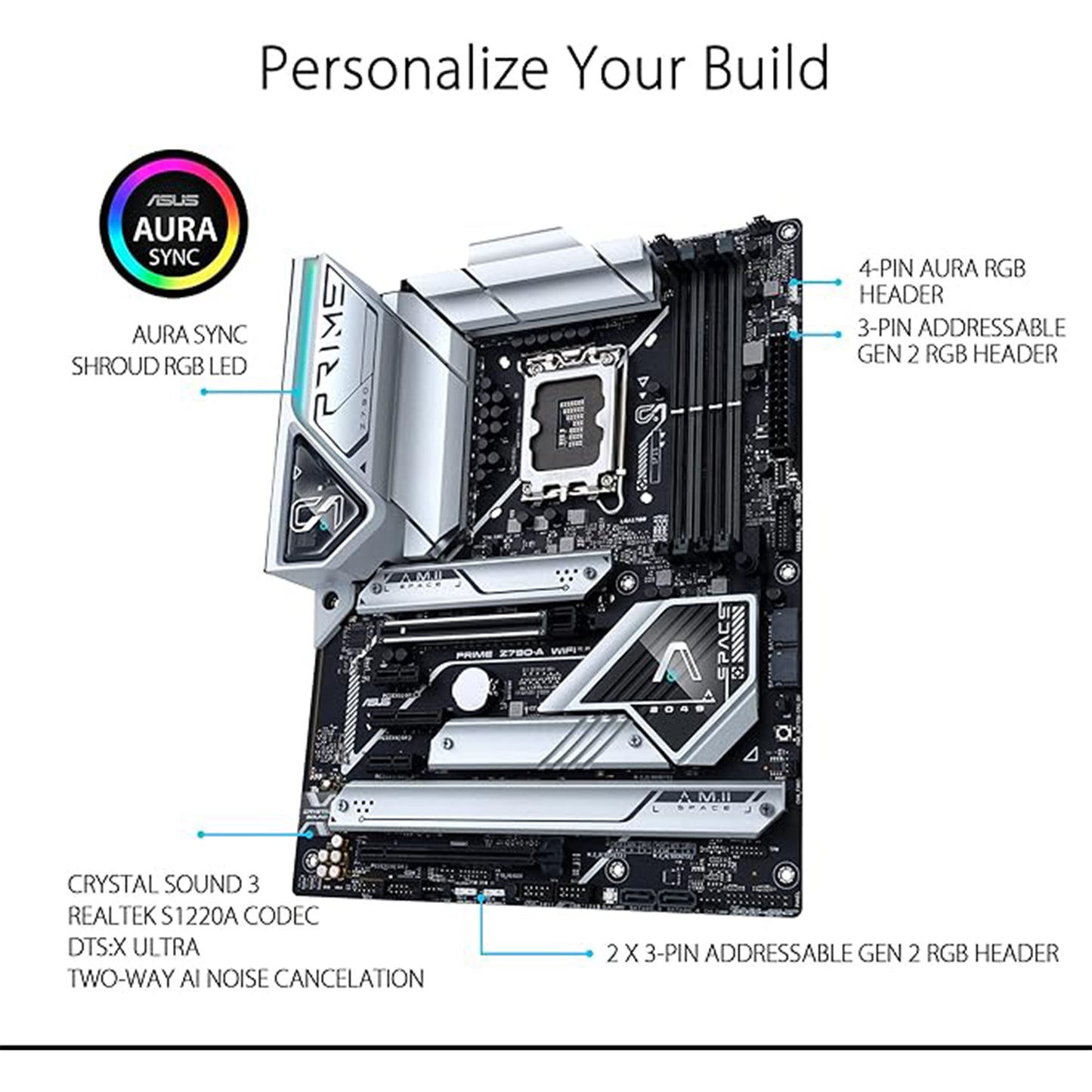 اللوحة الأم ASUS Prime Z790-A WiFi 6E LGA 1700 (Intel 14 و13 و12) ATX (16+1 DrMOS، PCIe 5.0، DDR5،4X M.2 Slots، 2.5 جيجا بايت LAN، USB 3.2 Gen 2 اللوحة الأمامية Type-C، Thunderbolt 4) /USB4، موانئ دبي) 