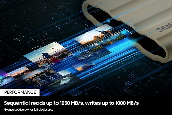 سامسونج T7 Shield 2 تيرابايت، SSD محمول، حتى 1050 ميجابايت/ثانية، USB 3.2 Gen2، متين، تصنيف IP65، للمصورين ومنشئي المحتوى والألعاب، محرك أقراص الحالة الصلبة الخارجي ‎(MU-PE2T0K/AM، 2022)، بيج 