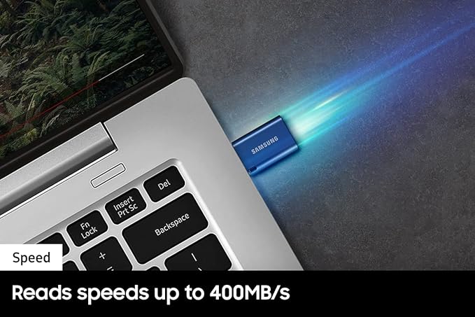 محرك فلاش USB من النوع C™ من سامسونج، سعة 128 جيجابايت، ينقل ملفات 4 جيجابايت في 11 ثانية مع سرعة قراءة تصل إلى 400 ميجابايت/ثانية 3.13، متوافق مع USB 3.0/2.0، مقاوم للماء، 2022، أزرق، MUF-128DA/AM 