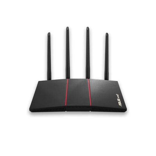 ASUS RT-AX55 AX1800 ثنائي النطاق WiFi 6 Gigabit Router، 802.11ax، أمان الإنترنت مدى الحياة، المراقبة الأبوية، دعم شبكة WiFi، MU-MIMO، OFDMA، 4 منافذ Gigabit LAN، تكوين الشعاع 