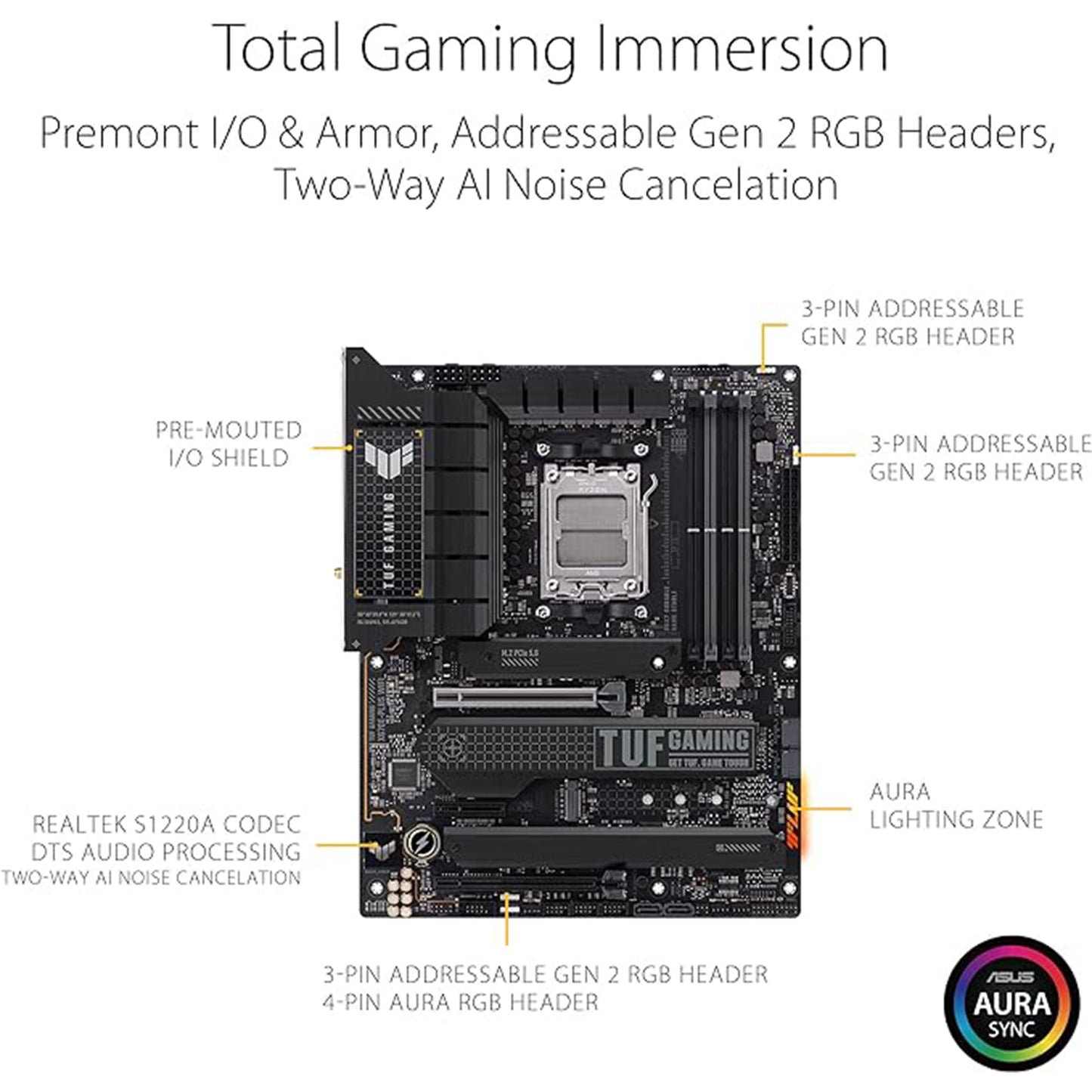 اللوحة الأم للألعاب ASUS TUF Gaming X670E-PLUS WiFi 6E مقبس AM5 (LGA 1718) Ryzen 7000 ATX (16 مرحلة طاقة، PCIe® 5.0، ذاكرة DDR5، أربع فتحات M.2، 2.5 جيجا بايت LAN، USB 4، إضاءة Aura RGB). 