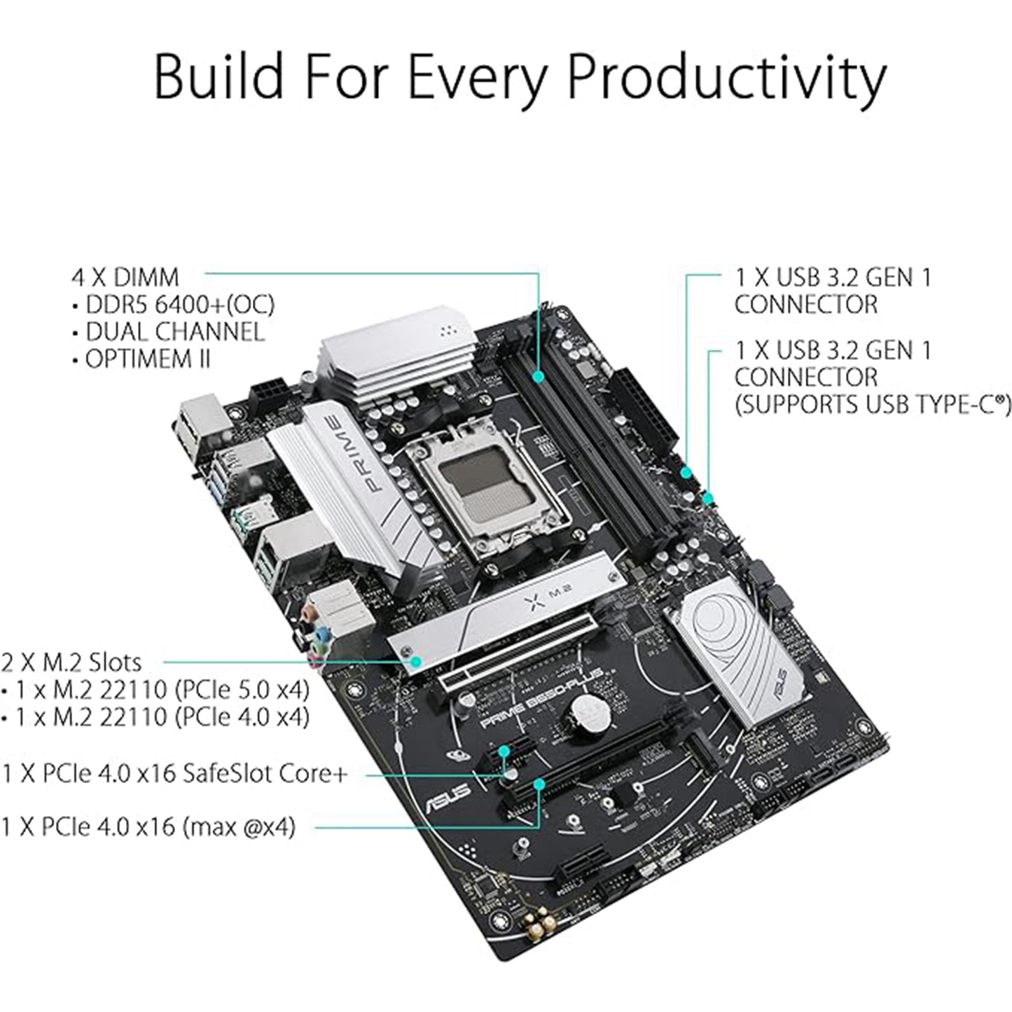 ASUS Prime B650-PLUS AMD B650(Ryzen 7000) ATX Motherboard(DDR5,PCIe 5.0 M.2,2.5Gb Ethernet,DisplayPort,HDMI®, USB 3.2 Gen 2 Type-C®, Front USB 3.2 Gen 1 Type-C®, BIOS Flashback™, USB4® Support)