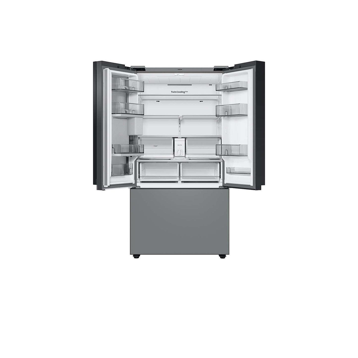 ثلاجة مخصصة ذات باب فرنسي بثلاثة أبواب (30 قدمًا مكعبًا) - مزودة بتقنية Family Hub™ المصنوعة من الزجاج الفحمي. 