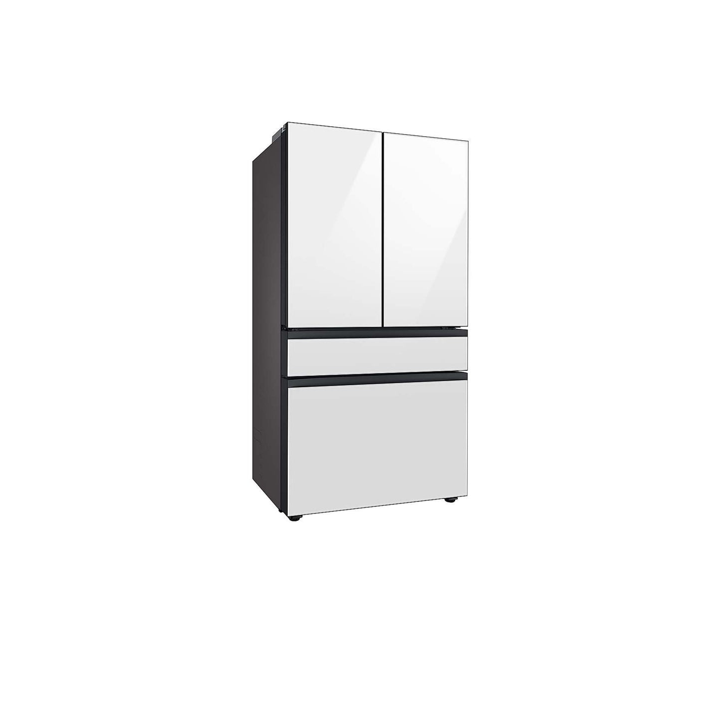 Bespoke 4-Door French Door Refrigerator (23 cu. ft.) with Beverage Center™ in Morning Blue Glass Top Panels and White Glass Middle and Bottom Panels.