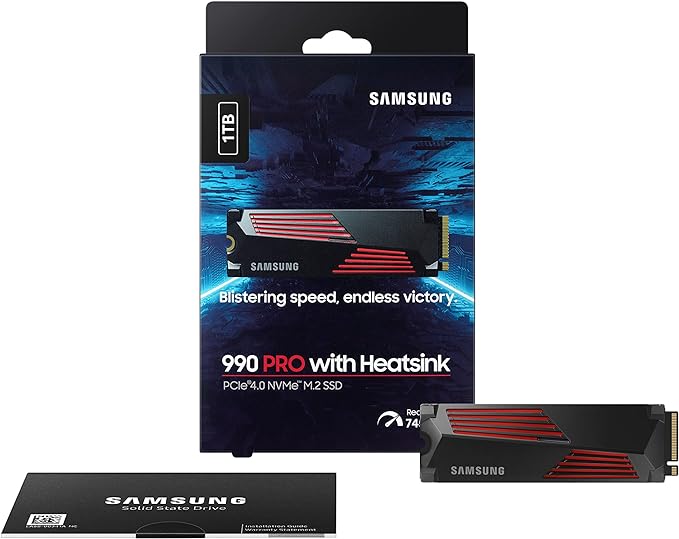 SAMSUNG 990 PRO مع Heatsink SSD 2TB PCIe 4.0 M.2 محرك الأقراص الصلبة الداخلي ذو الحالة الصلبة، أسرع سرعة للألعاب، والتحكم في الحرارة، والتخزين المباشر وتوسيع الذاكرة، متوافق مع Playstation5، MZ-V9P2T0CW 