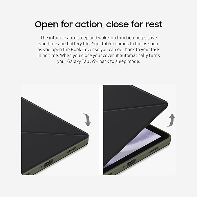 SAMSUNG Galaxy Tab A9+ Book Cover, Tablet Protector Case, Foldable Stand with Landscape and Portrait Modes, Protective Against Bumps and Scratches, Auto Screen On/Off, US Version, Black - Khaki