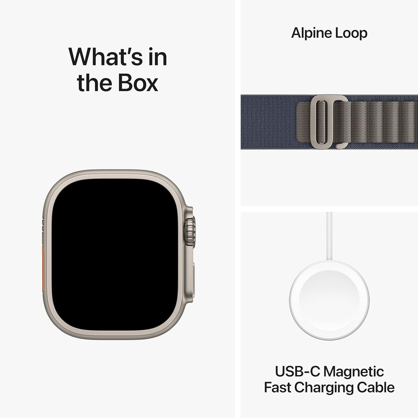 ساعة Apple Watch Ultra 2 [GPS + Cellular 49mm] الذكية مع هيكل متين من التيتانيوم وحلقة تريل زرقاء/سوداء M/L. جهاز تعقب اللياقة البدنية، نظام تحديد المواقع العالمي (GPS) الدقيق، زر الإجراء، عمر بطارية طويل جدًا، محايد للكربون