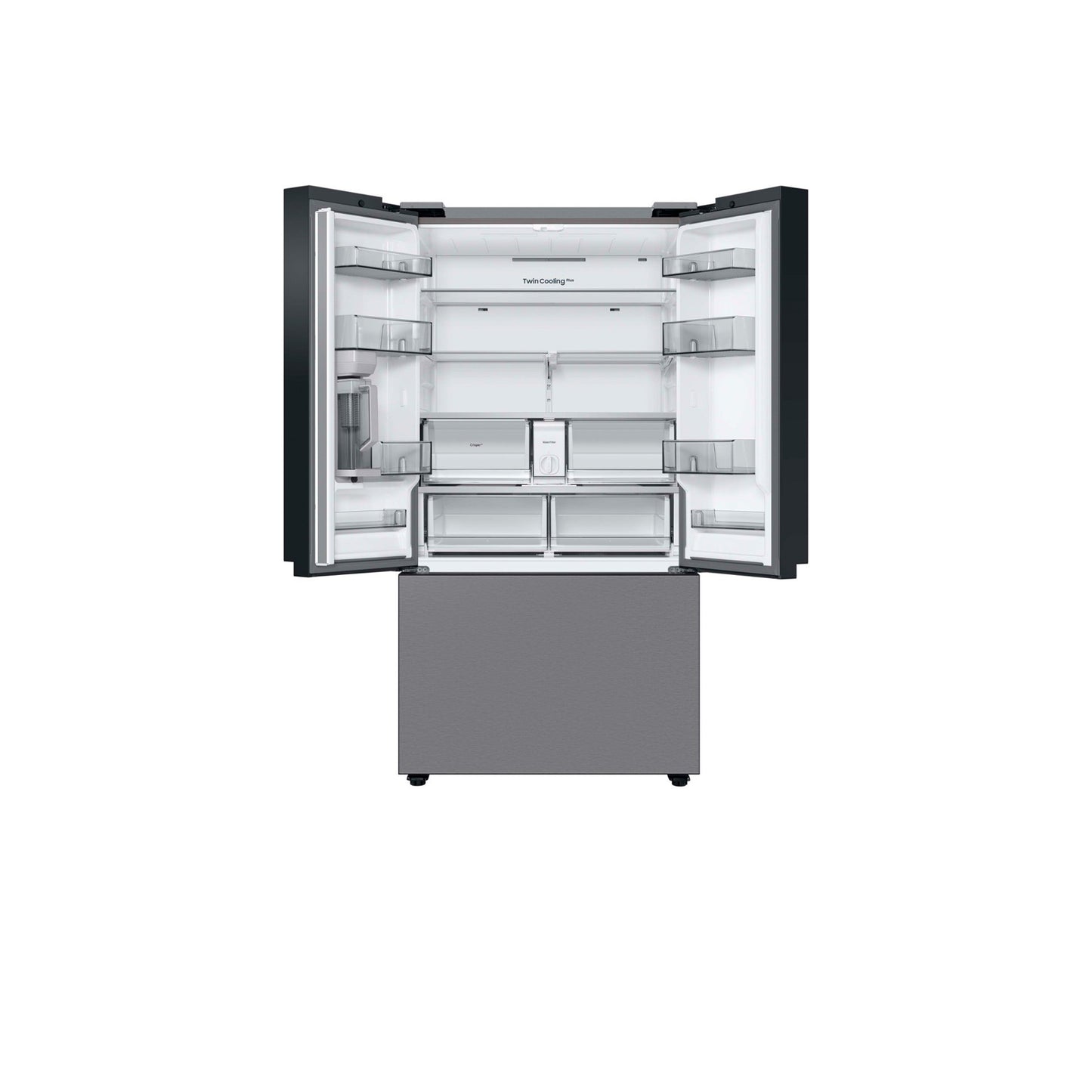 Bespoke 3-Door French Door Refrigerator (30 cu. ft.) – with Family Hub™ in Charcoal Glass.