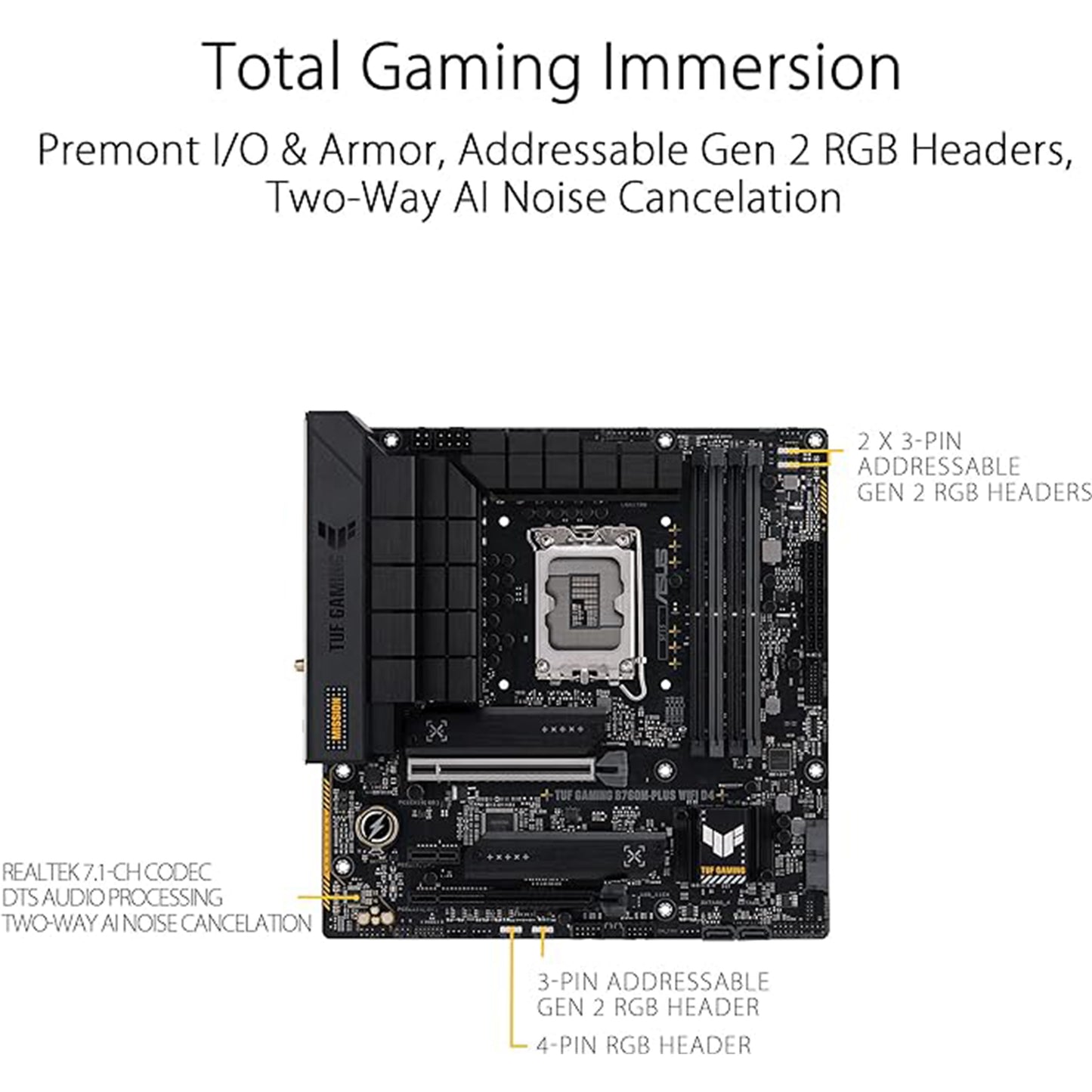 ASUS TUF GAMING B760M-PLUS WIFI 6 D4 Intel (الجيل الثالث عشر والجيل الثاني عشر) اللوحة الأم LGA 1700 mATX، فتحات PCIe 5.0،2xPCIe 4.0 M.2، DDR4، 2.5 جيجا بايت LAN، USB 3.2 Gen 2x2 Type-C، USB 3.2 أمامي ج، ثاندربولت (USB4®) 