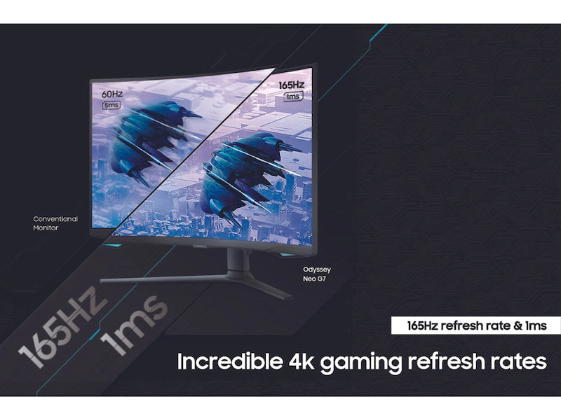 شاشة أوديسي نيو G7 مقاس 32 بوصة بدقة 4K UHD و165 هرتز و1 مللي ثانية (GTG) Quantum HDR2000 للألعاب المنحنية 