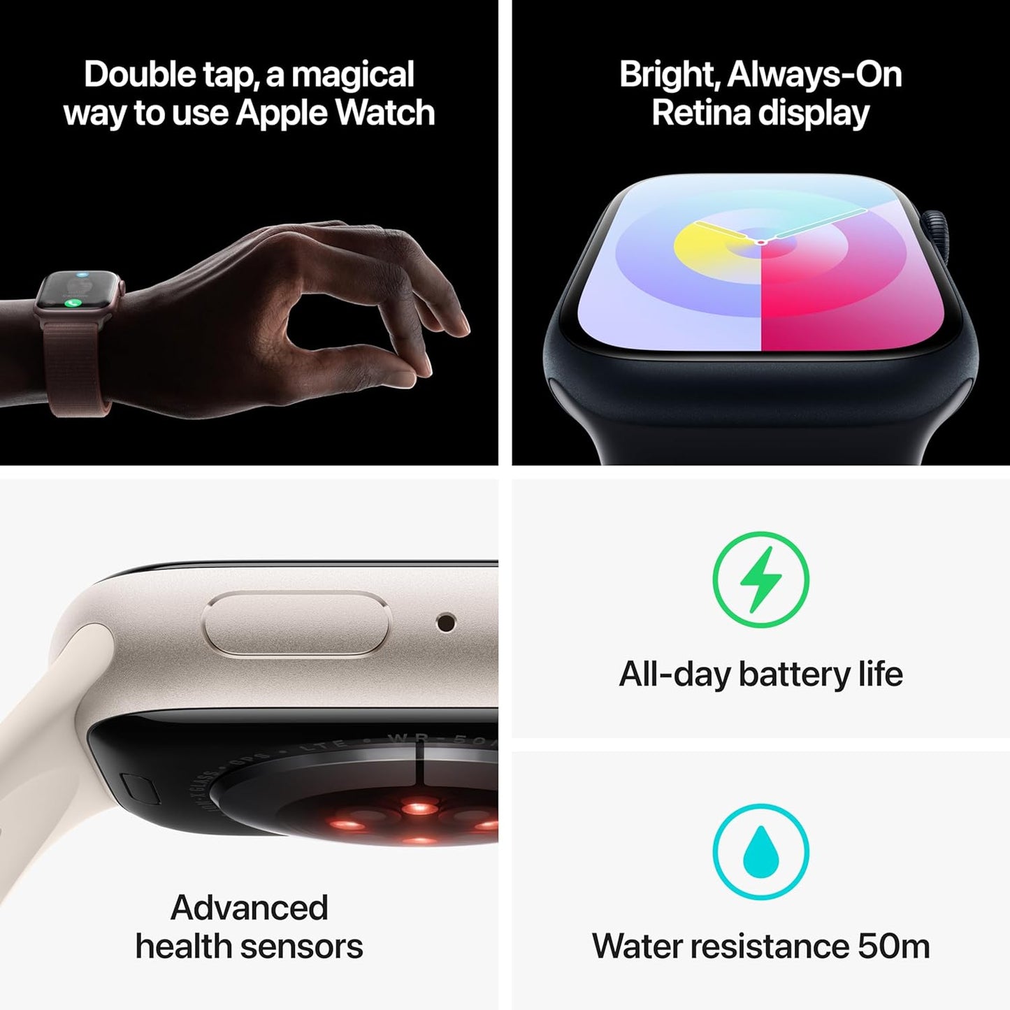 Apple Watch Series 9 [GPS + Cellular 45mm] ساعة ذكية مع هيكل فضي من الفولاذ المقاوم للصدأ وحزام رياضي باللون الأزرق العاصف S/M. جهاز تعقب اللياقة البدنية، وتطبيقات الأكسجين في الدم وتخطيط القلب، وشاشة شبكية العين التي تعمل دائمًا