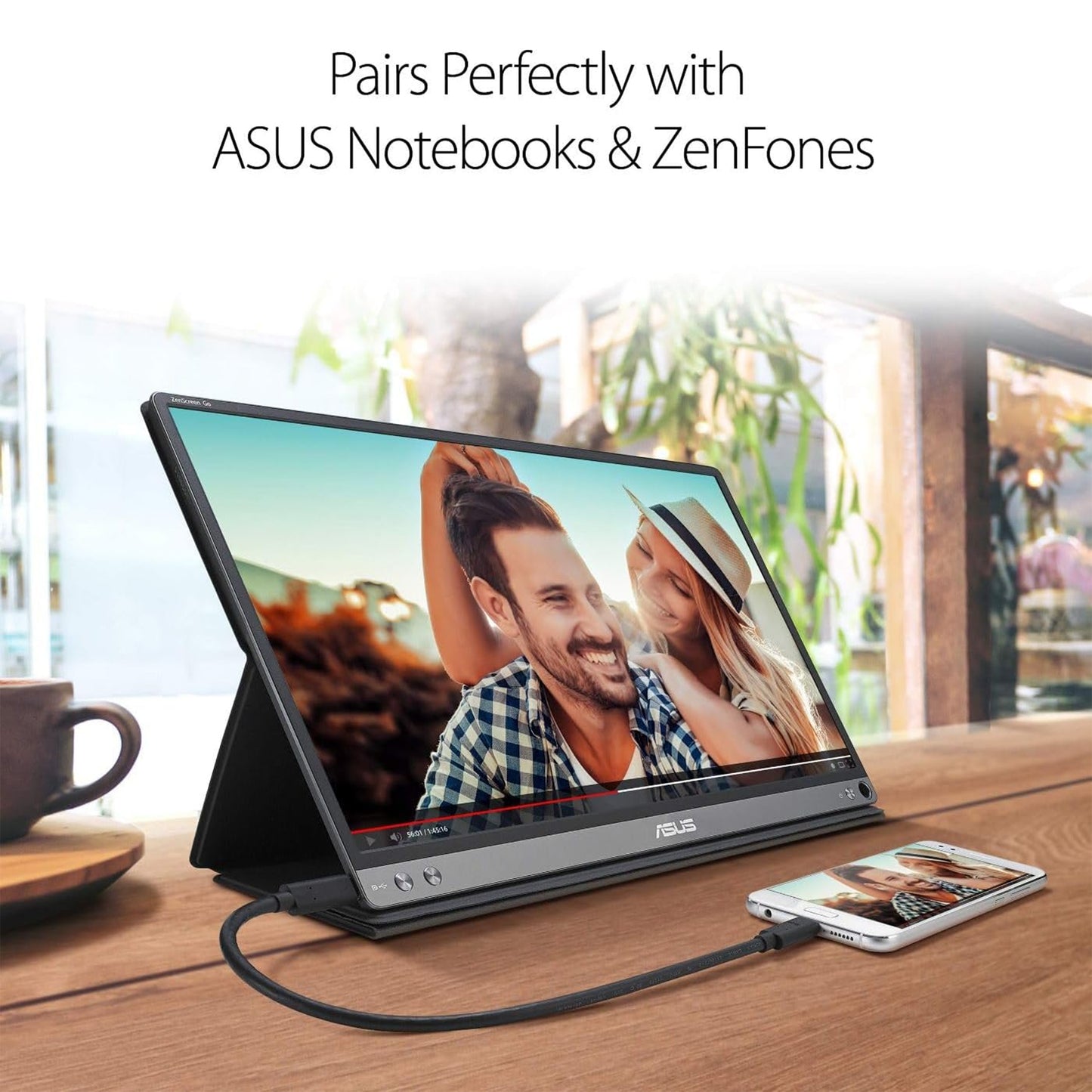 ASUS ZenScreen 15.6” 1080P Portable USB Monitor (MB16AHP) - Full HD, IPS, Eye Care, Micro HDMI, USB Type-C, Speakers, Built-in Battery, External Screen for Laptop