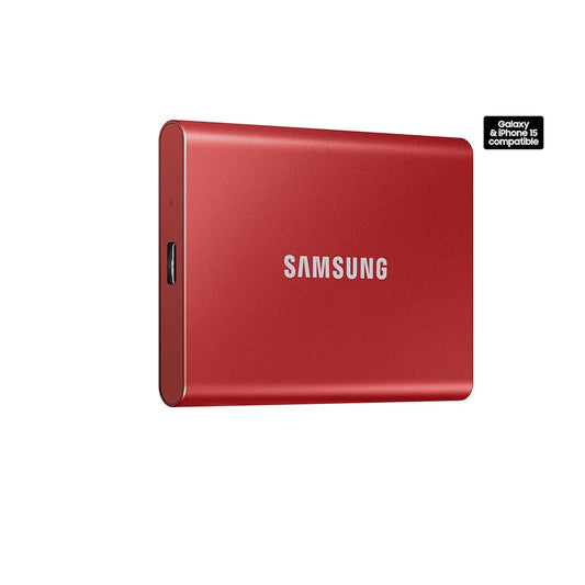 محرك الأقراص الصلبة الخارجي المحمول SAMSUNG SSD T7 سعة 2 تيرابايت، USB 3.2 الجيل الثاني، تخزين موثوق للألعاب والطلاب والمهنيين، MU-PC2T0R/AM، أحمر 