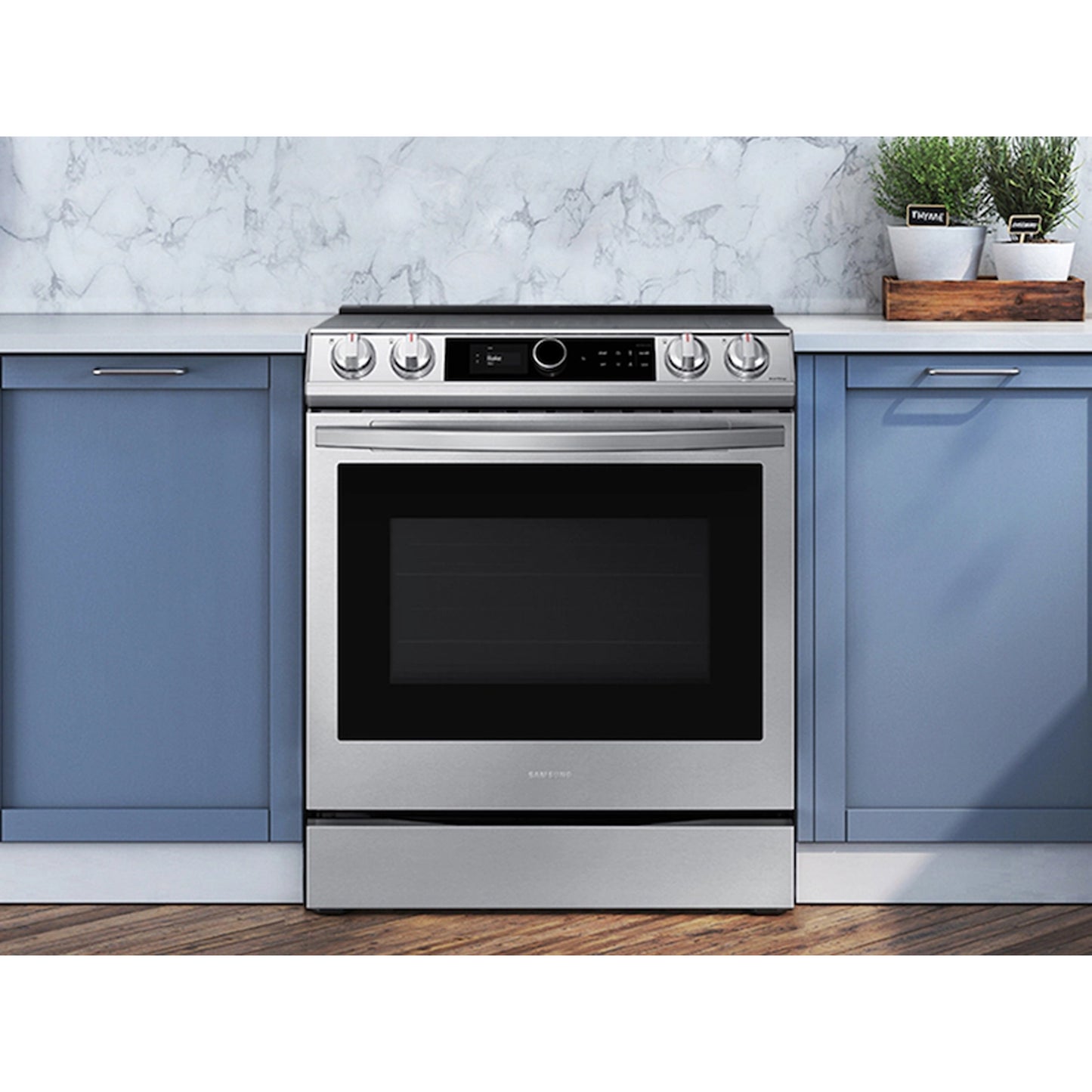 6.3 cu ft. Smart Slide-in Electric Range with Smart Dial & Air Fry in Black Stainless Steel.