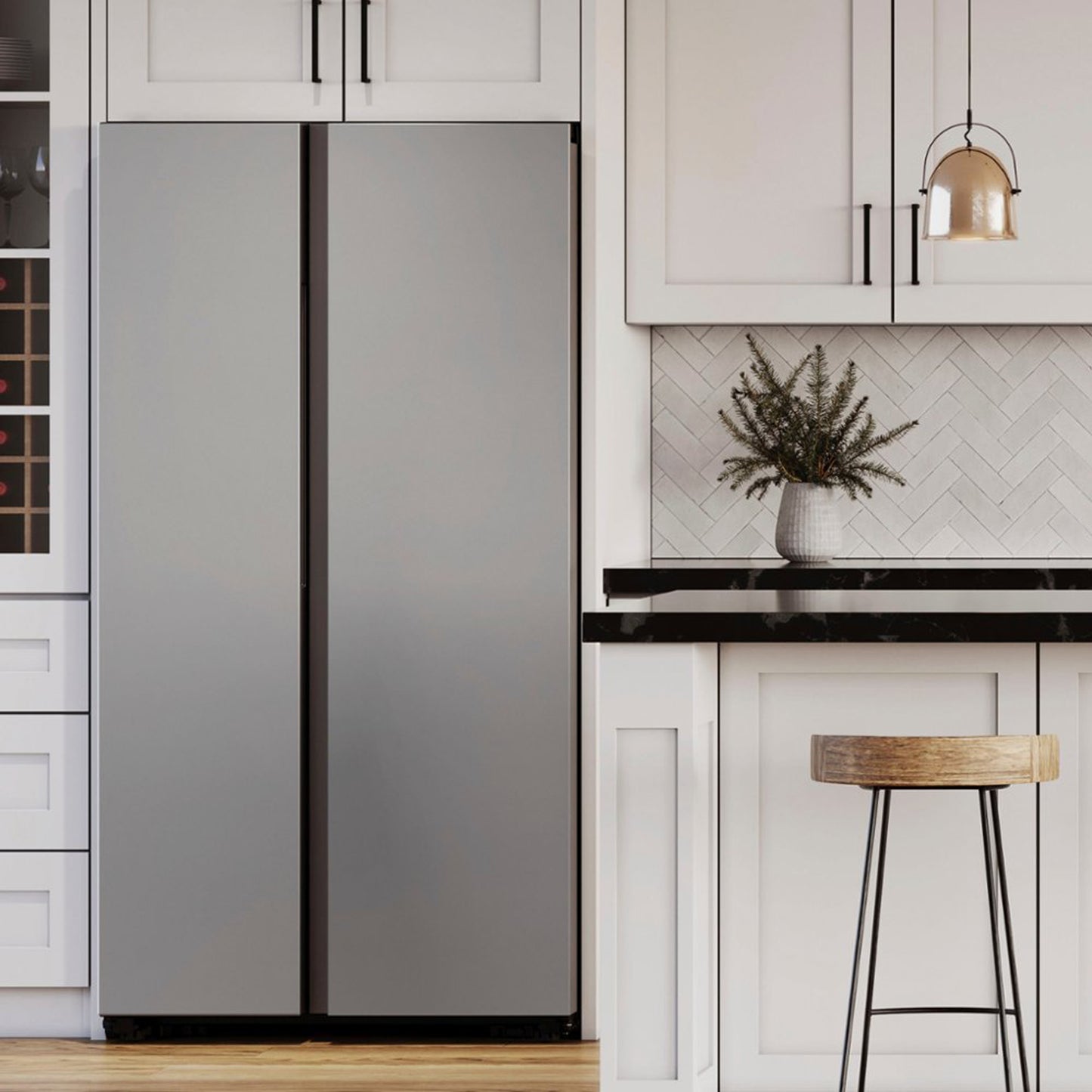 Bespoke Counter Depth Side-by-Side 23 cu. ft. Refrigerator with Beverage Center™ in Stainless Steel.