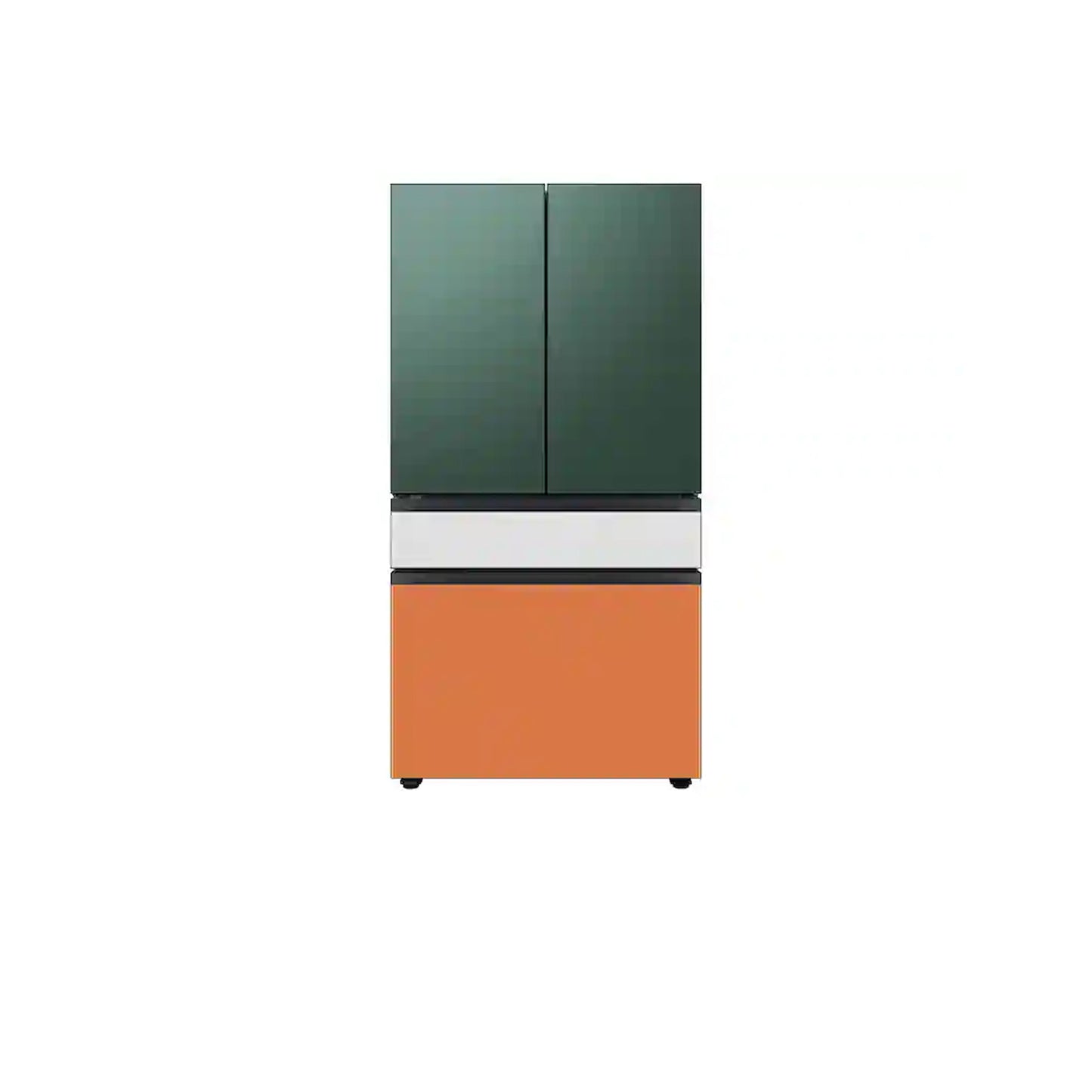 ثلاجة بباب فرنسي مصممة حسب الطلب بأربعة أبواب (23 قدمًا مكعبًا) مع ألوان لوحة الباب القابلة للتخصيص ومركز المشروبات™ باللون الأخضر الزمردي. 