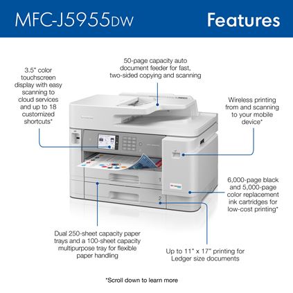 Brother INKvestment Tank MFC MFC-J5955DW Wireless Inkjet Multifunction Printer - Color