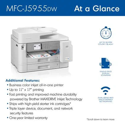 Brother INKvestment Tank MFC MFC-J5955DW Wireless Inkjet Multifunction Printer - Color