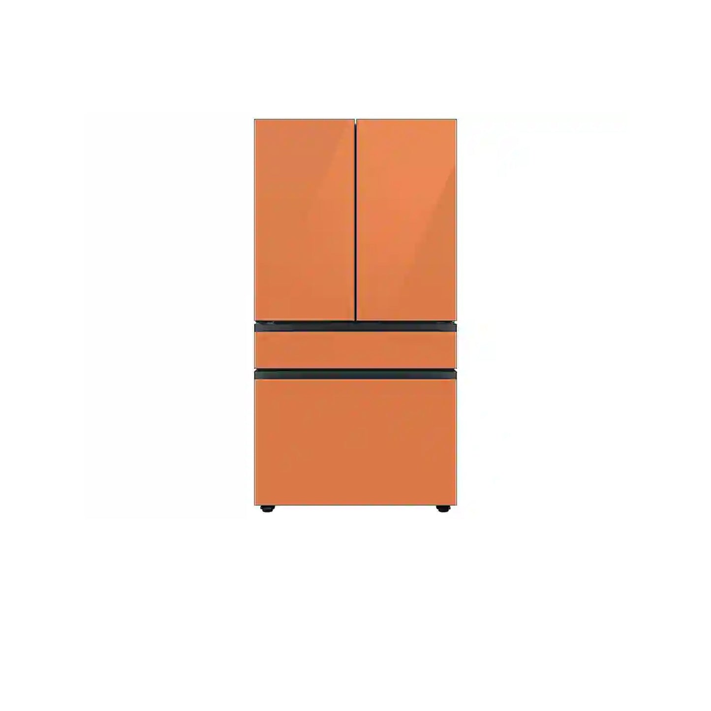 Bespoke 4-Door French Door Refrigerator (29 cu. ft.) with Beverage Center™ in Morning Blue Glass Top Panels and White Glass Middle and Bottom Panels.