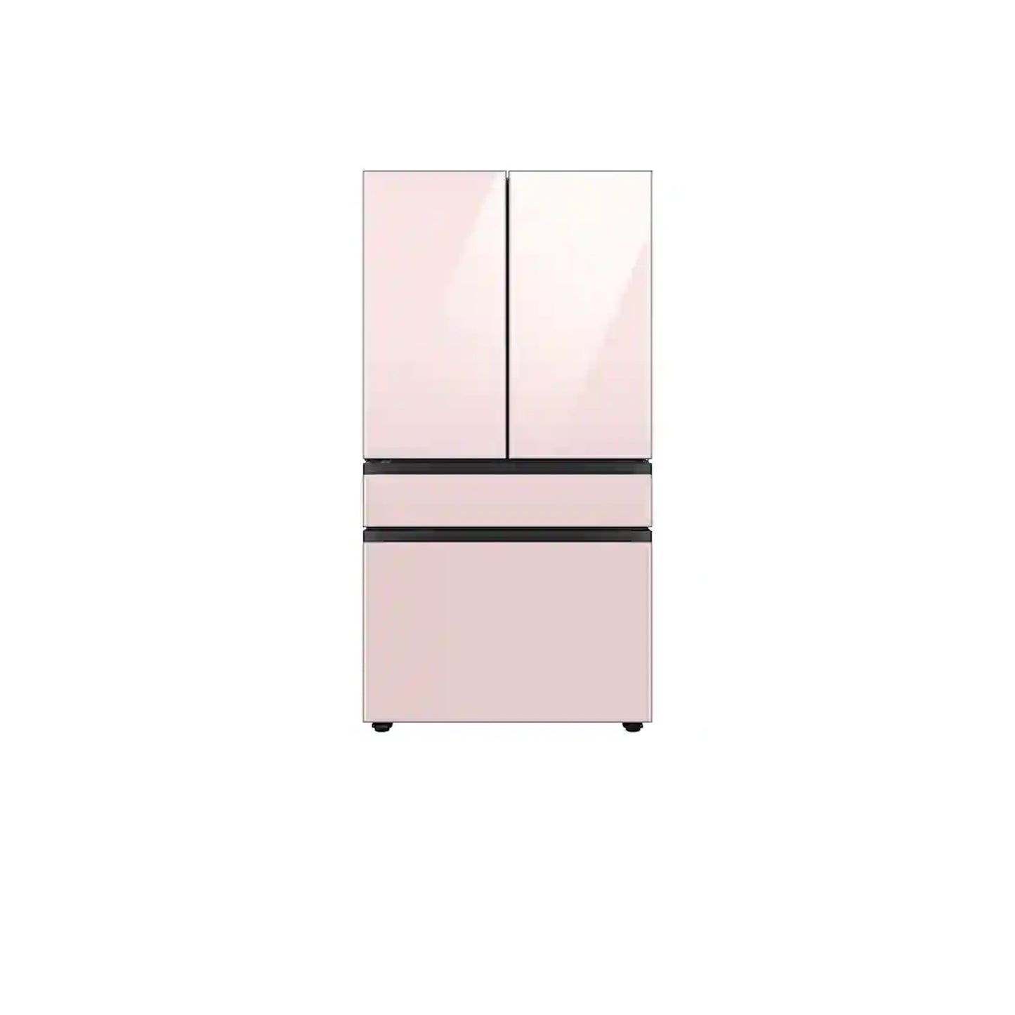 ثلاجة مخصصة بباب فرنسي بأربعة أبواب (23 قدمًا مكعبًا) مع ألوان لوحة الباب قابلة للتخصيص ومركز المشروبات ™ من الزجاج الوردي الوردي. 