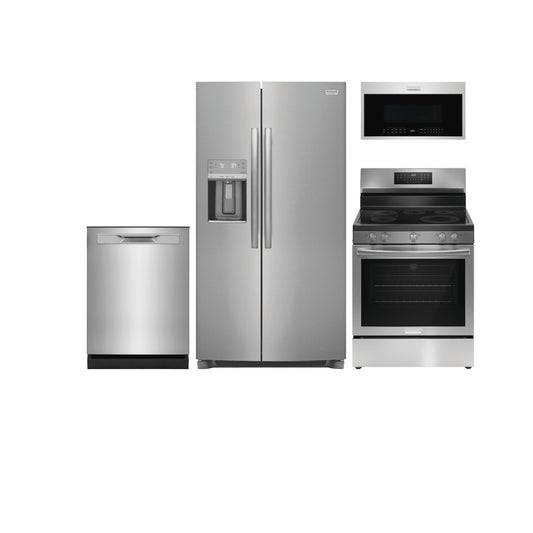 4 Piece Stainless Steel Gallery Package with Standard-Depth Side-by-Side Refrigerator and Electric Range