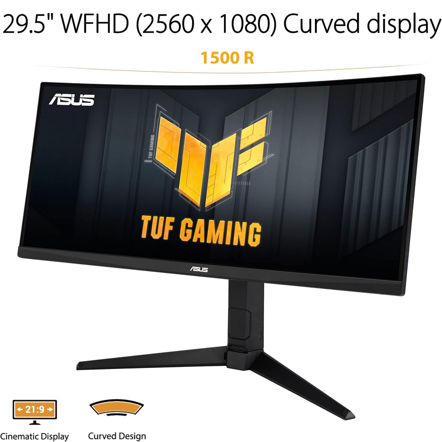 شاشة ASUS TUF Gaming مقاس 30 بوصة 21:9 1080P منحنية HDR (VG30VQL1A) - WFHD (2560 × 1080)، 200 هرتز (يدعم 144 هرتز)، 1 مللي ثانية، طمس حركة منخفض للغاية، FreeSync Premium، العناية بالعين، DisplayPort، HDMI، أسود
