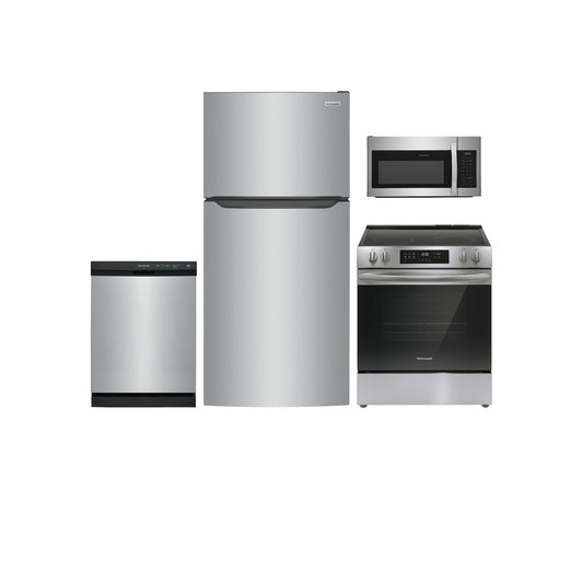 4 Piece Stainless Steel Package with Top Freezer Refrigerator and Electric Range