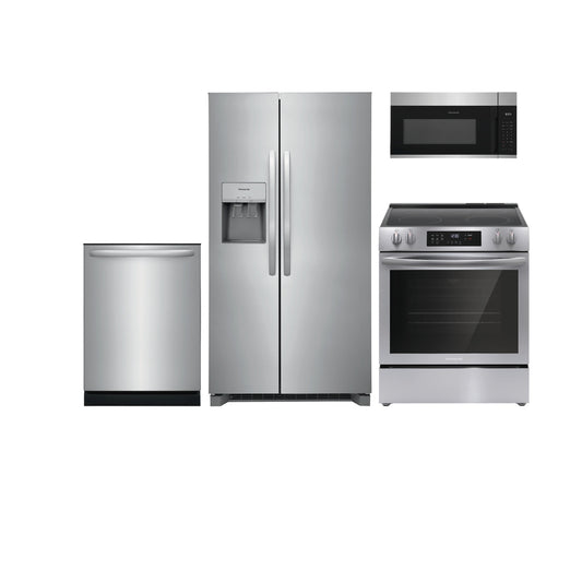 4 Piece Stainless Steel Package with Standard-Depth Side-by-Side Refrigerator and Electric Range