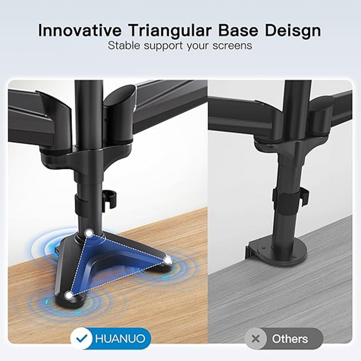 حامل شاشة ثلاثي HUANUO لشاشات من 17 إلى 32 بوصة، حامل حامل مكتبي 3 شاشات مع دوران إمالة دوار لضبط زنبرك الغاز مع مشبك وحلقة معدنية، يتحمل ما يصل إلى 17.6 رطل، أسود 