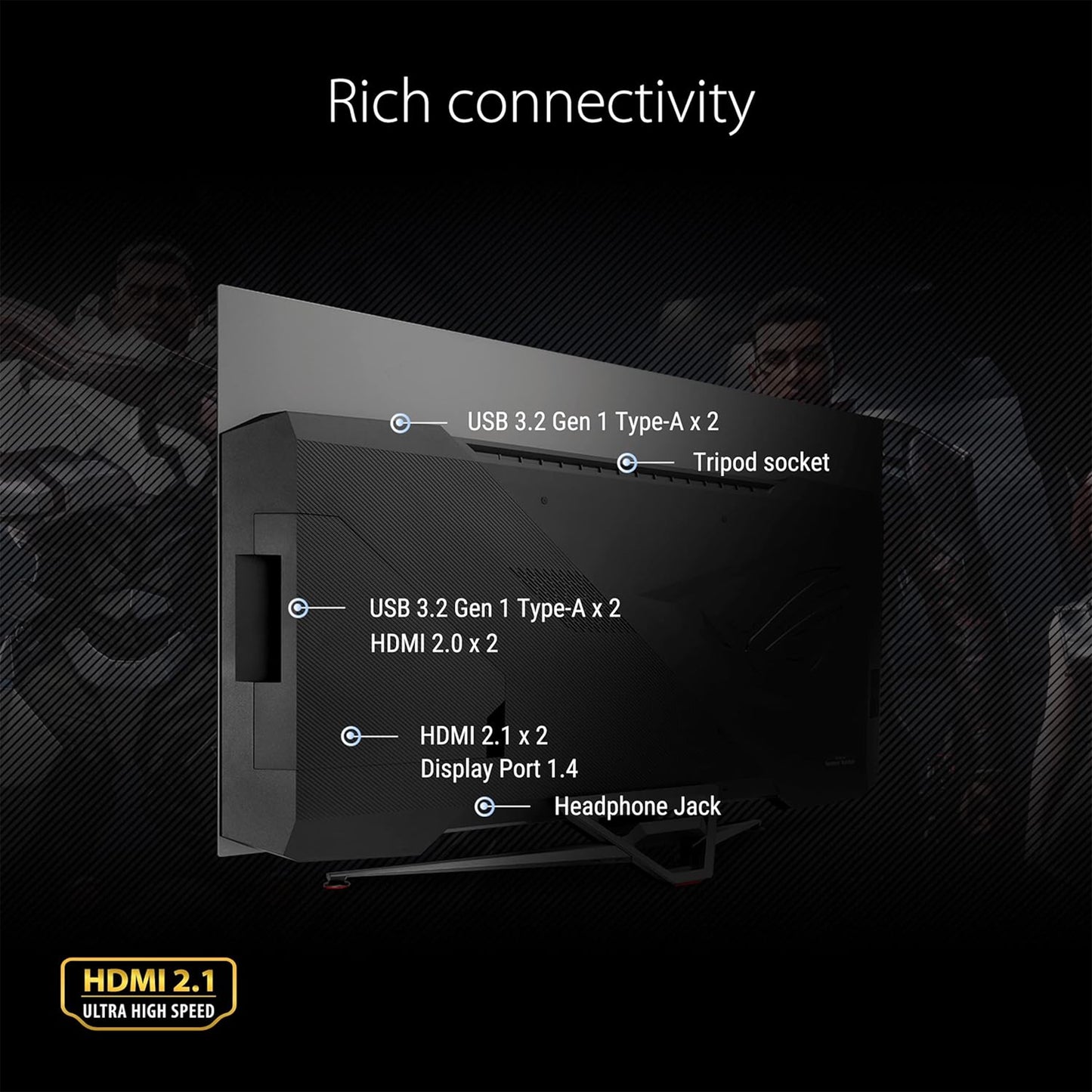 ASUS ROG Swift 47.5” 4K OLED Gaming Monitor (PG48UQ)- UHD (3840 x 2160), 138Hz, 0.1ms, HDMI 2.1, True 10 bit, DCI-P3 98%, G-SYNC Compatible, DisplayPort, USB, Console Ready, Remote Control, Anti-Glare