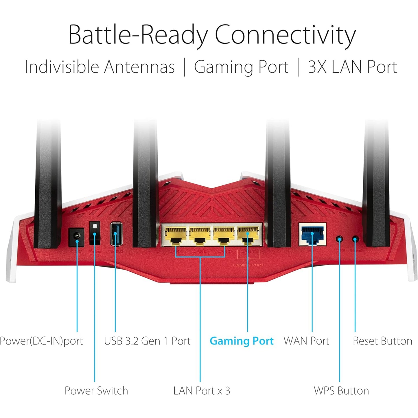 راوتر ASUS RT-AX82U AX5400 ثنائي النطاق WiFi 6 للألعاب إصدار GUNDAM، شبكة WiFi، أمان إنترنت مجاني مدى الحياة، منفذ مخصص للألعاب، تعزيز ألعاب الهاتف المحمول، MU-MIMO، البث والألعاب، إضاءة AURA RGB 