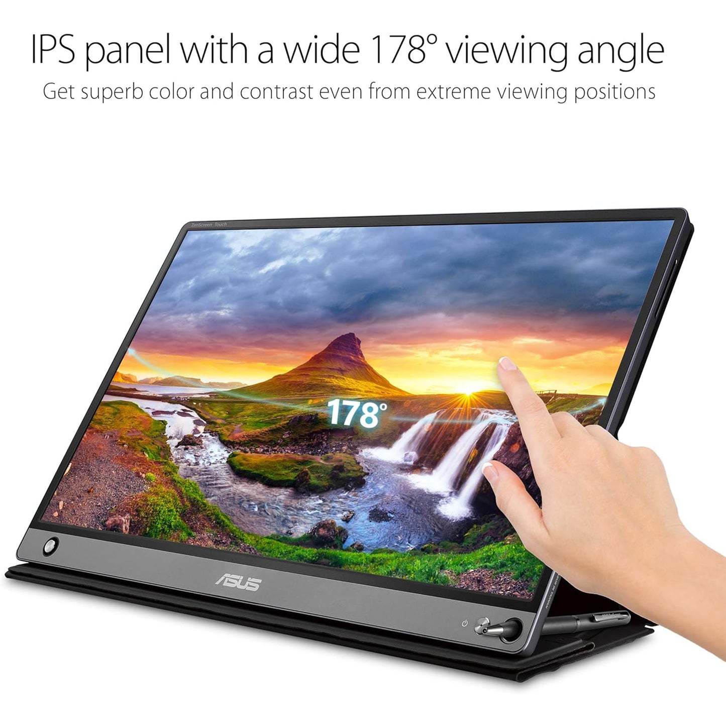 ASUS ZenScreen Touch Screen 15.6” 1080P Portable USB (MB16AMT) - Full HD (1920 x 1080), IPS, Anti-glare, Built-in Battery, Speakers, Eye Care, USB Type-C, Micro HDMI, Smart Case