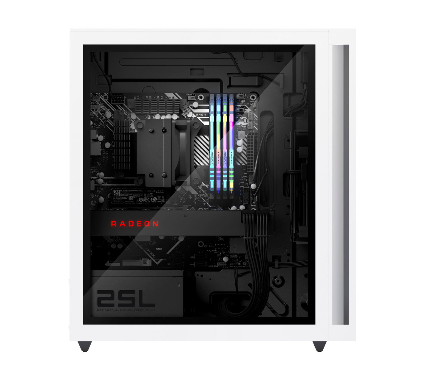 OMEN 25L Gaming Desktop, AMD Ryzen™ 5, Windows 11 Home, NVIDIA® GeForce RTX™ 3050, HyperX 8 GB RAM, 512 GB SSD.