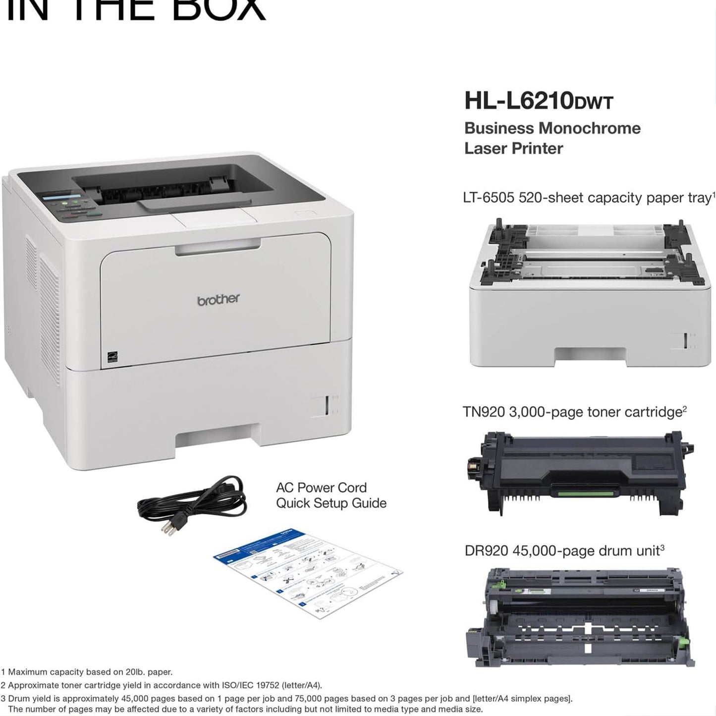 Brother HL-L6210DWT Business Monochrome Laser Printer with Dual Paper Trays, Wireless Networking, and Advanced Security Features