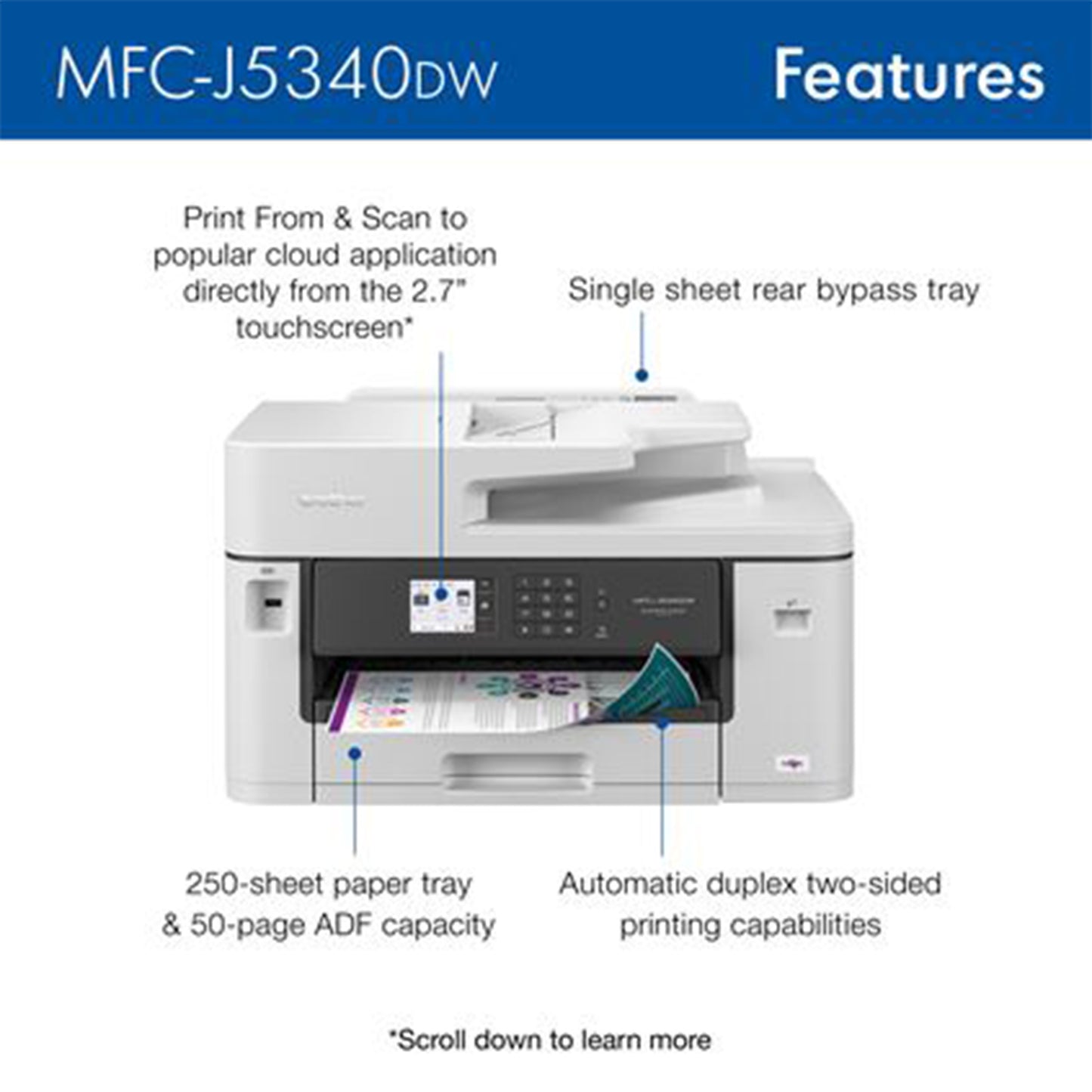 MFCJ5340DW Brother MFC-J5340DW طابعة نافثة للحبر ملونة للأعمال متعددة الإمكانات 