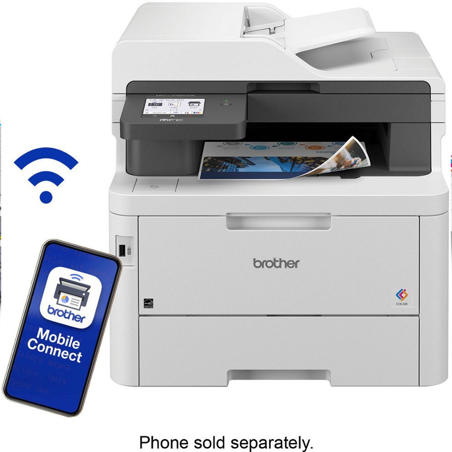 طابعة Brother MFC-L3780CDW لاسلكية رقمية ملونة الكل في واحد مع مخرج بجودة الليزر، تمرير واحد للنسخ والمسح الضوئي على الوجهين