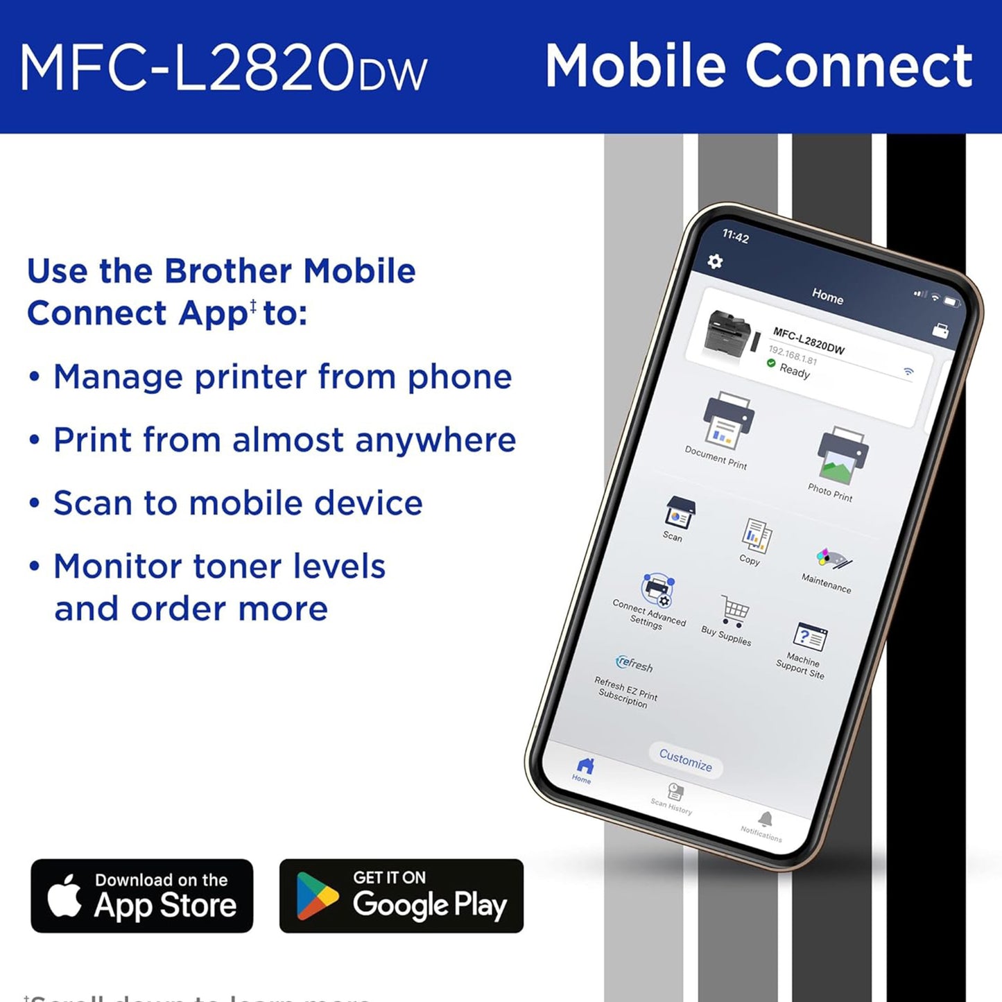 Brother MFC-L2820DW طابعة ليزر لاسلكية مدمجة أحادية اللون الكل في واحد مع النسخ والمسح الضوئي والفاكس، دوبلكس، أبيض وأسود 