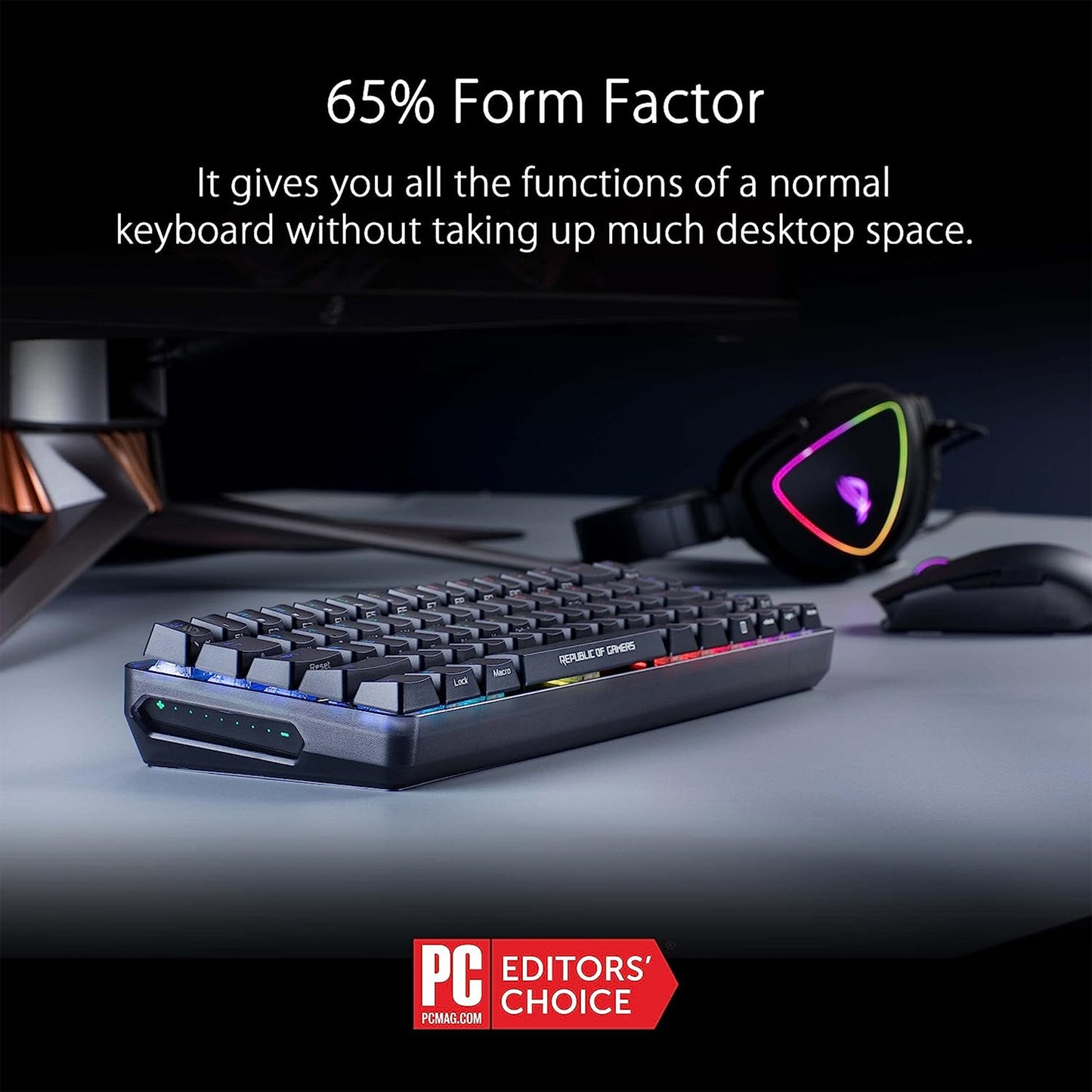 لوحة مفاتيح ميكانيكية للألعاب ASUS ROG Falchion NX 65% لاسلكية RGB | مفاتيح خطية حمراء ROG NX، أغطية مفاتيح PBT Doubleshot، سلكية / 2.4 جيجا هرتز، لوحة لمس، حافظة غطاء لوحة المفاتيح، دعم ماكرو، أسود 
