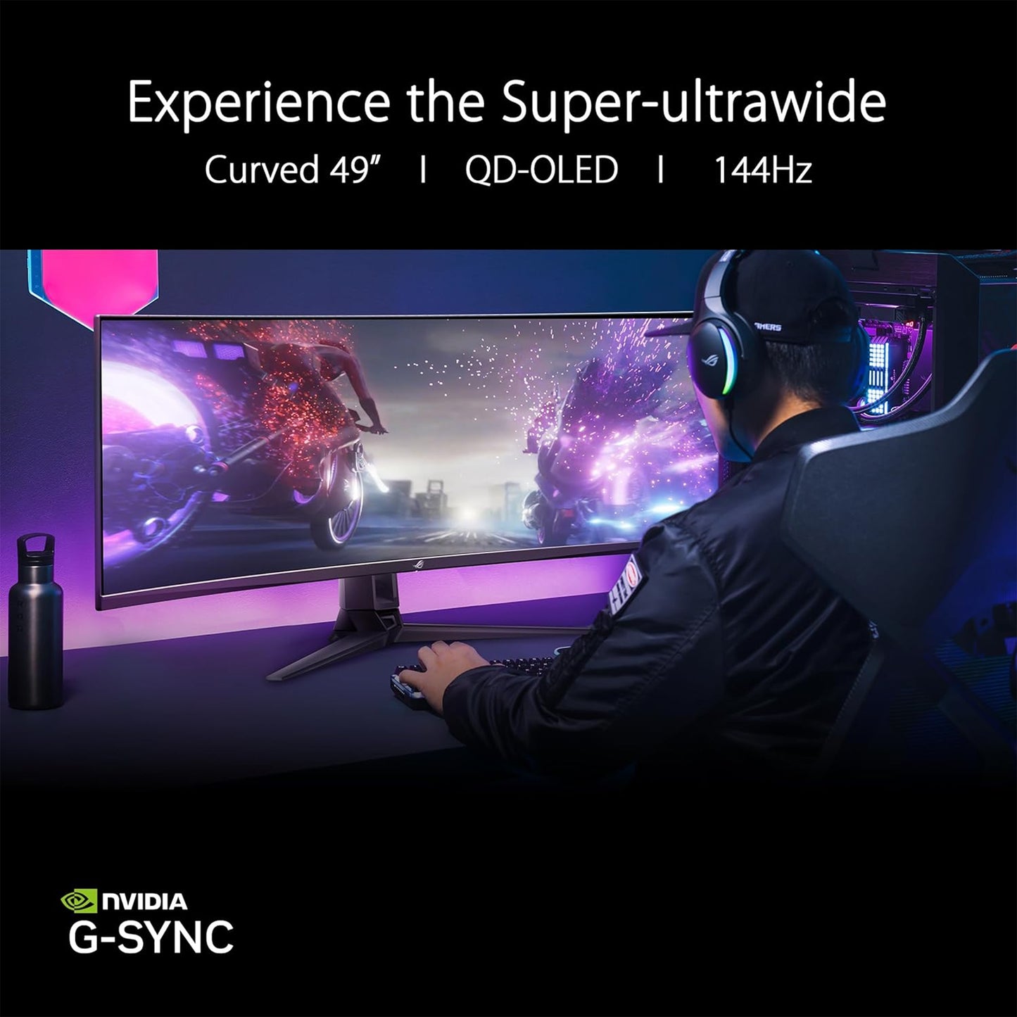 ASUS ROG Swift 49” Curved QD-OLED Gaming Monitor (PG49WCD) - Dual QHD 32:9 (5120x1440), 144Hz, 0.03ms, G-SYNC Compatible, Smart-KVM, 90W USB-C PD