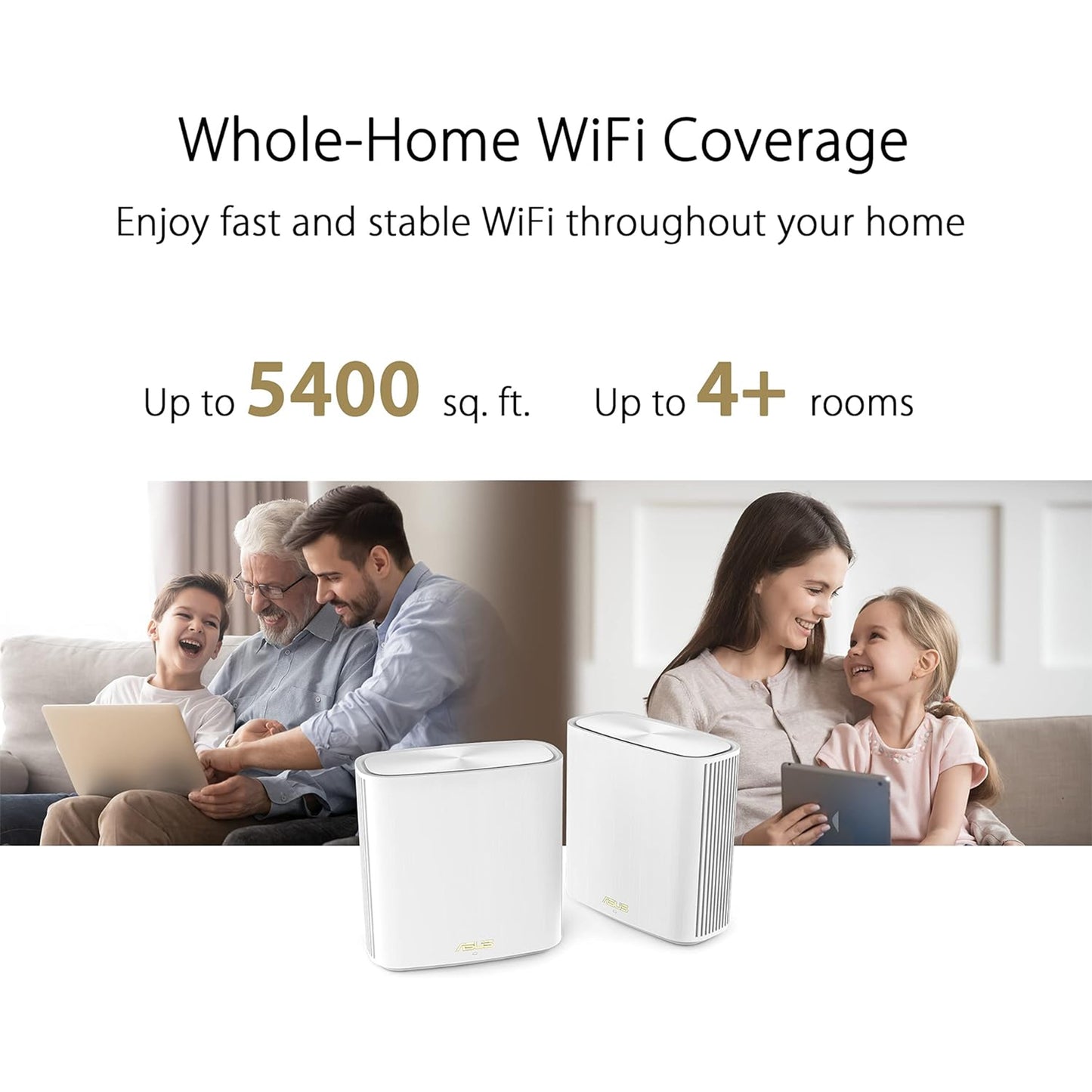 ASUS ZenWiFi Whole-Home Dual-Band Mesh WiFi 6 System XD6 White - 2 Pack, Coverage up to 5,400 sq.ft & 4+ Rooms, 5400Mbps, AiMesh, Lifetime Free Internet Security, Parental Control, Easy Setup