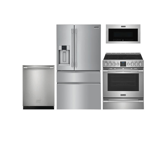 4 Piece Stainless Steel Professional Package with Counter-Depth French Door Refrigerator and Electric Range