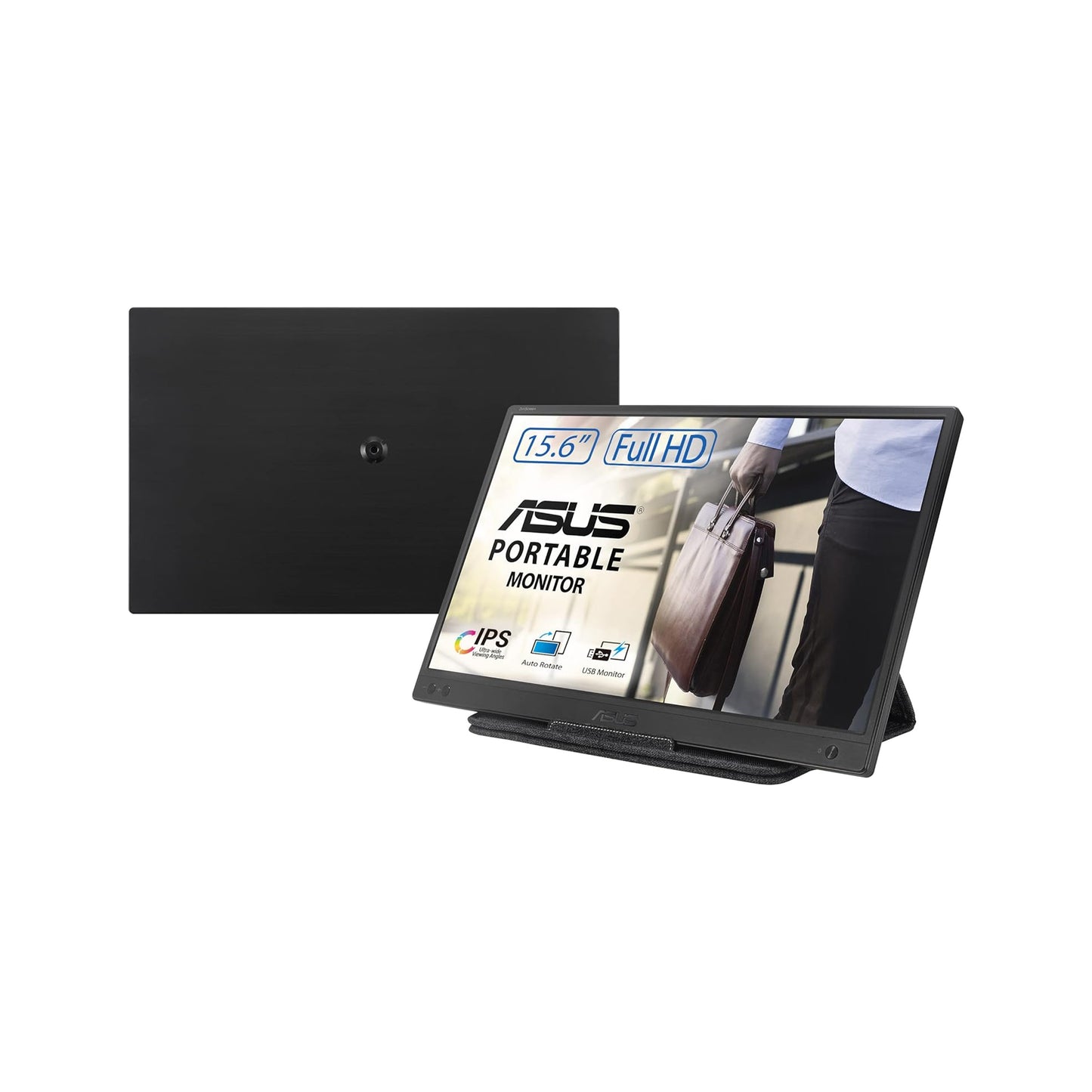 شاشة ASUS ZenScreen مقاس 15.6 بوصة بدقة 1080 بكسل (MB166B) - دقة عالية كاملة، IPS، USB3.2، سطح مضاد للتوهج، تعمل بمنفذ USB، خالية من الوميض، مرشح الضوء الأزرق، حامل ثلاثي القوائم، حافظة واقية، أسود 