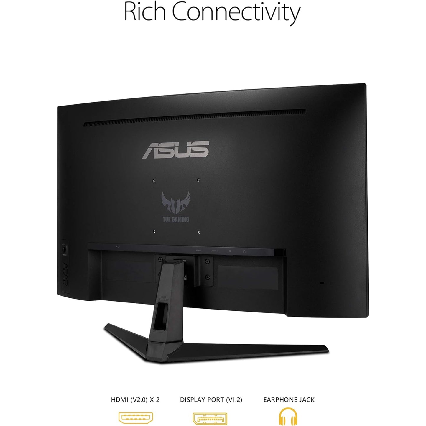 شاشة ASUS TUF Gaming 32 بوصة 1440P HDR منحنية (VG32VQ1B) - QHD (2560 × 1440)، 165 هرتز (يدعم 144 هرتز)، 1 مللي ثانية، طمس حركة منخفض للغاية، مكبر صوت، FreeSync Premium، قابل للتركيب على VESA، DisplayPort، HDMI، أسود