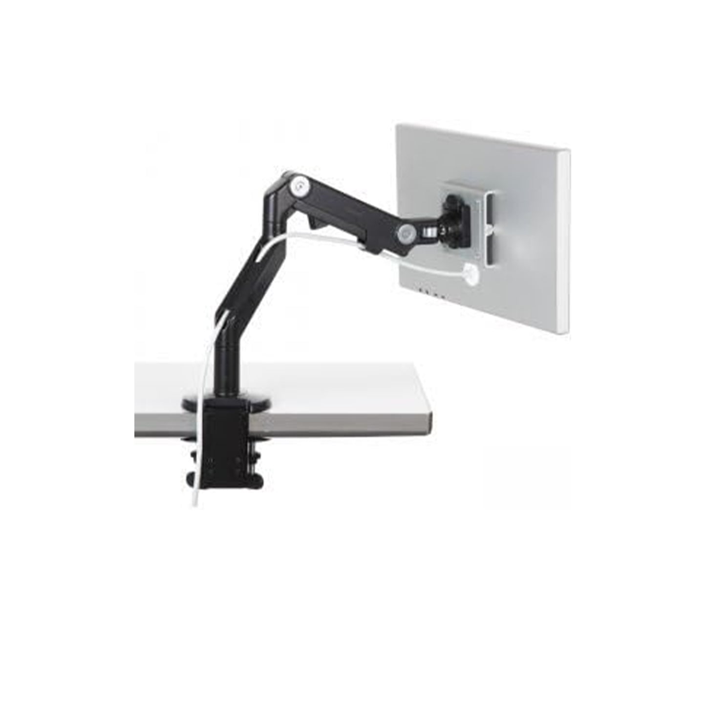 Humanscale M8 Adjustable Articulating Monitor Arm - Bolt Through Mount with Base - Polished Aluminum with White Trim