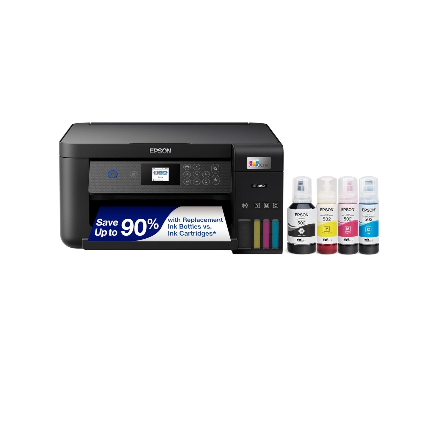 Epson EcoTank ET-2850 Wireless Color All-in-One Cartridge-Free Supertank Printer with Scan, Copy and Auto 2-Sided Printing. Full 1-Year Limited Warranty - Black (Renewed Premium)