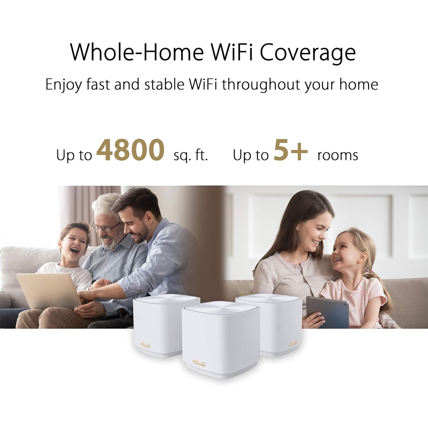 نظام ASUS ZenWiFi AX Mini، Mesh WiFi 6 (AX1800 XD4 3PK) - تغطية منزلية كاملة تصل إلى 4800 قدم مربع وأكثر من 5 غرف، AiMesh، أبيض 