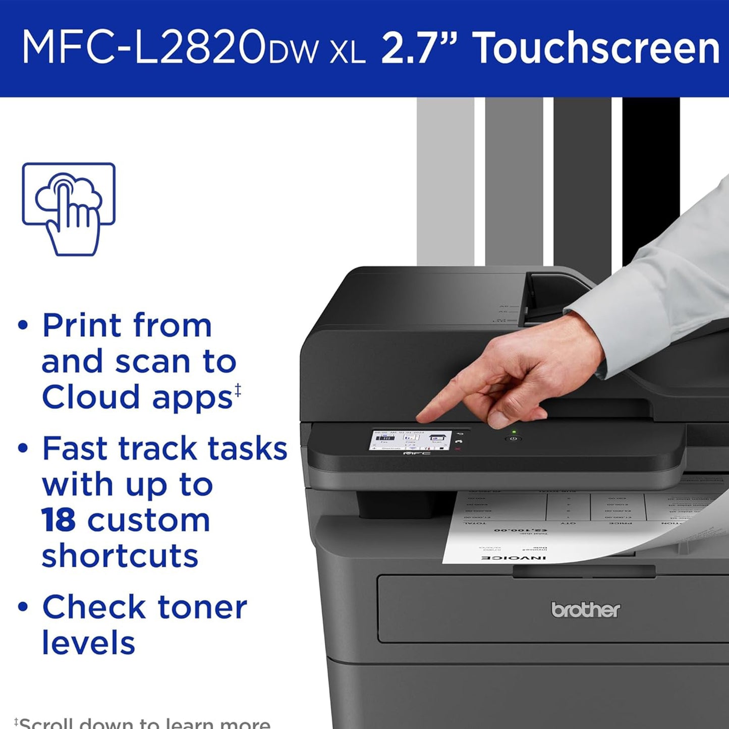 Brother MFC-L2820DW XL Wireless Compact Monochrome All-in-One Laser Printer with Copy, Scan and Fax, Duplex, Black & White