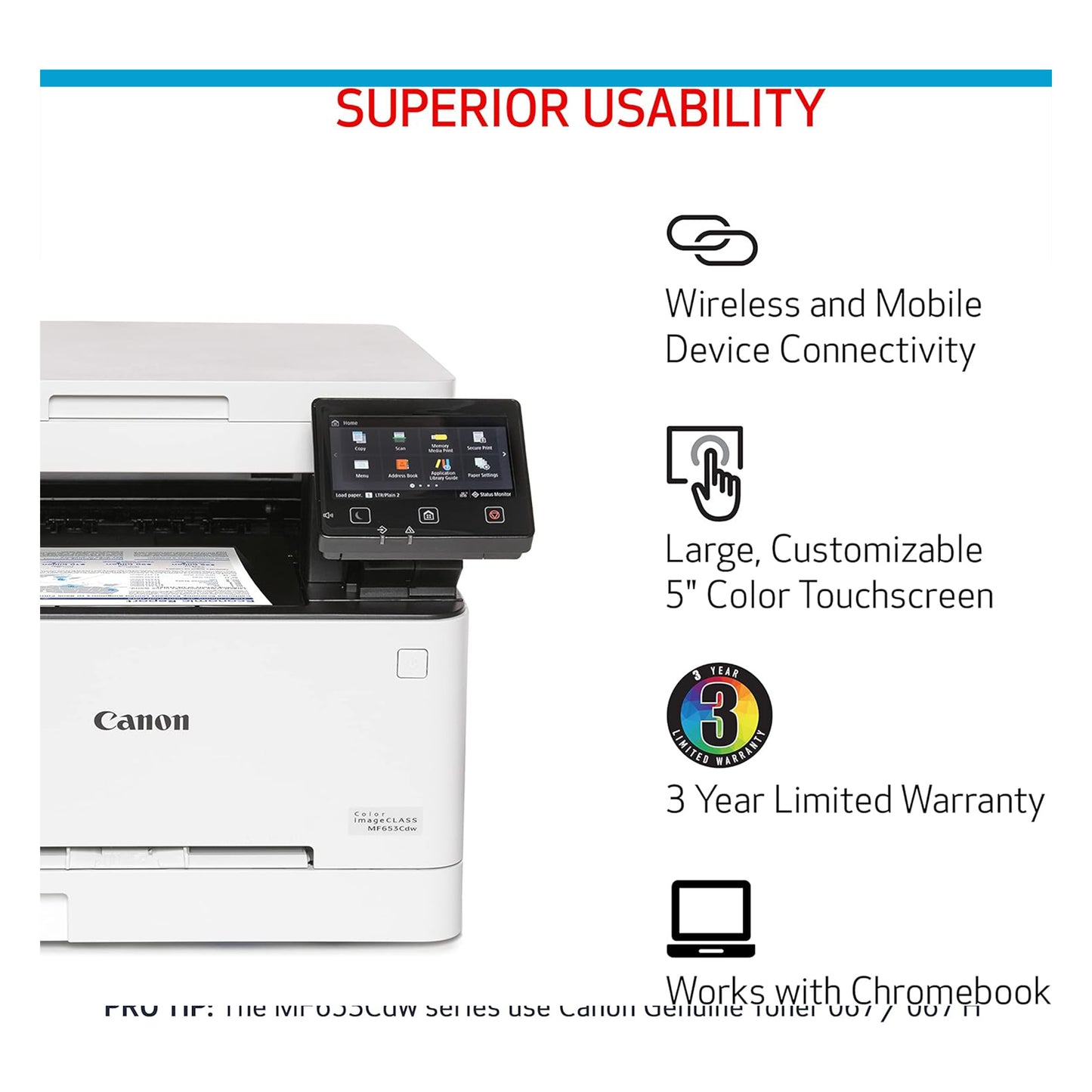 Canon Color imageCLASS MF653Cdw - Multifunction, Duplex, Wireless, Mobile-Ready Laser Printer, White