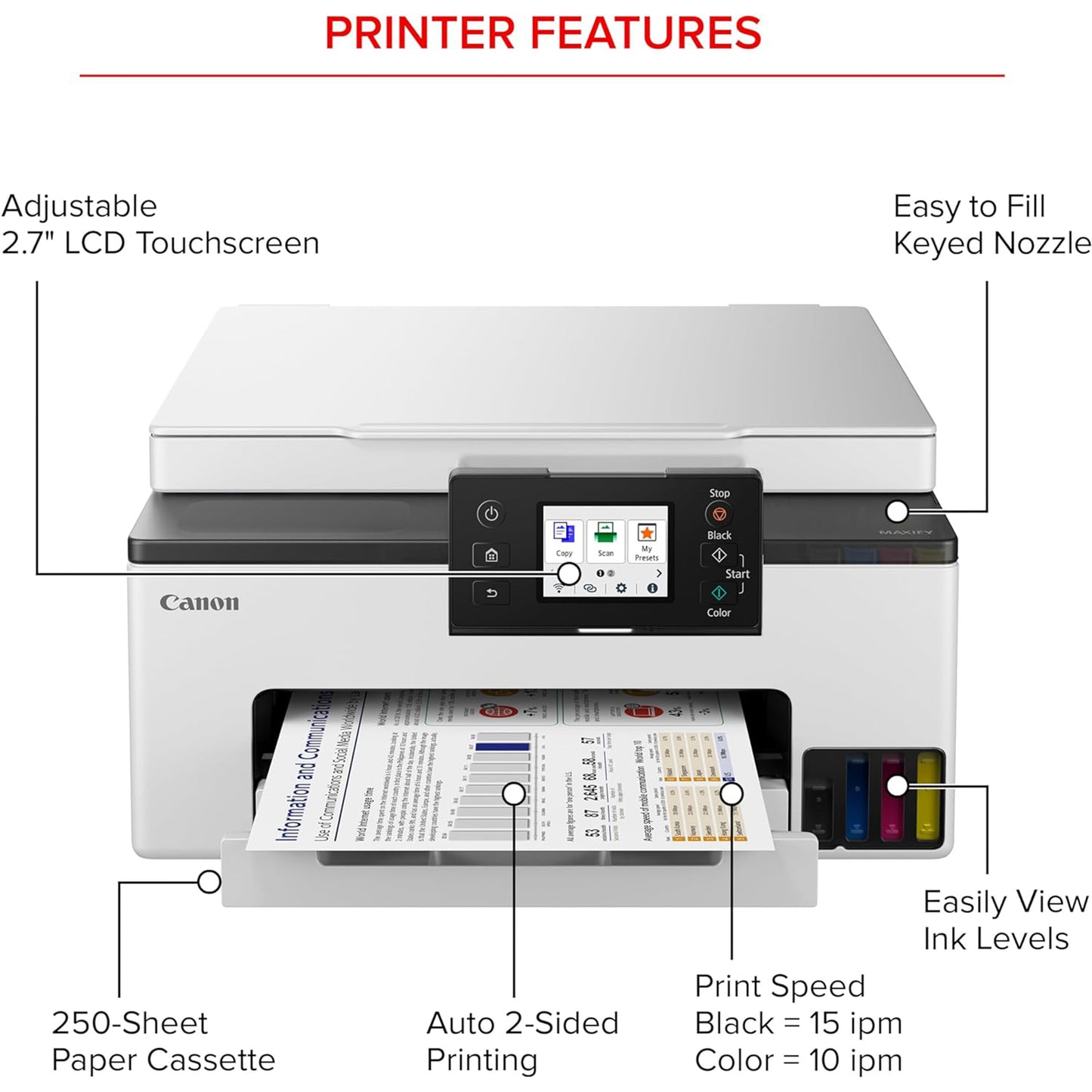 طابعة ميجاتانك ماكسيفي GX1020 اللاسلكية للمنزل والمكتب الكل في واحد